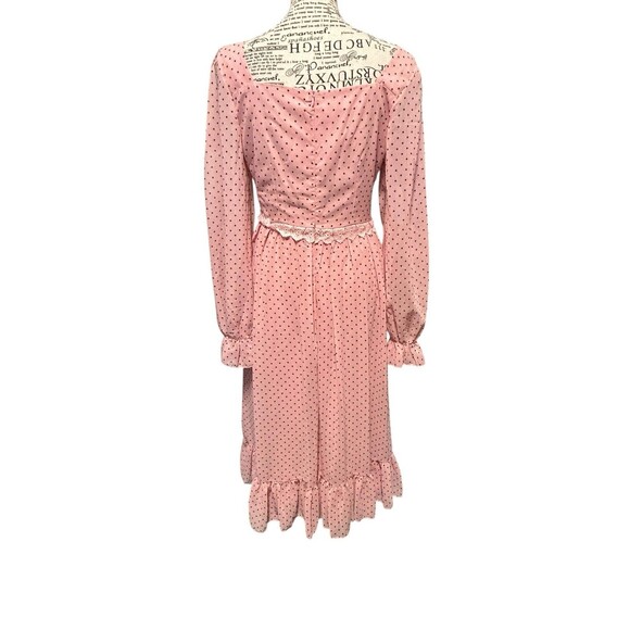 Pink Black Polka Dot  Square Neck A Line Chiffon Whimsical‎ Fairy Romantic Large - Picture 5 of 10